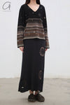 SWAYING 25 Early Spring V-neck snowflake jacquard pullover / straight pants SW-SW25PS1T13-HEI Black top SW25PS1T13 SW25PS3B11